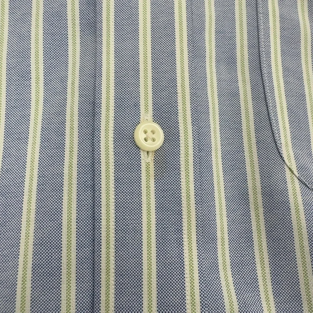 L.L. Bean Shirt Mens 15-32 Blue Cotton Striped Wrinkle Resistant Casual Classic